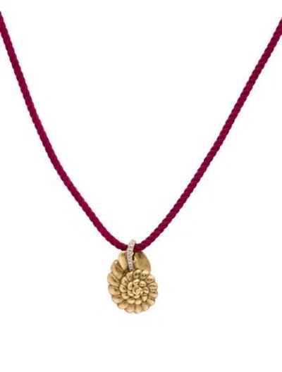 Pre-owned Yvonne Léon 9k Diamond Shell Pendant Necklace, 16" In Pink