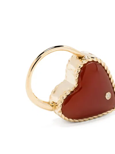 Yvonne Léon 9k Gold Creole Cadenas Coeur Agate Single Drop Earring