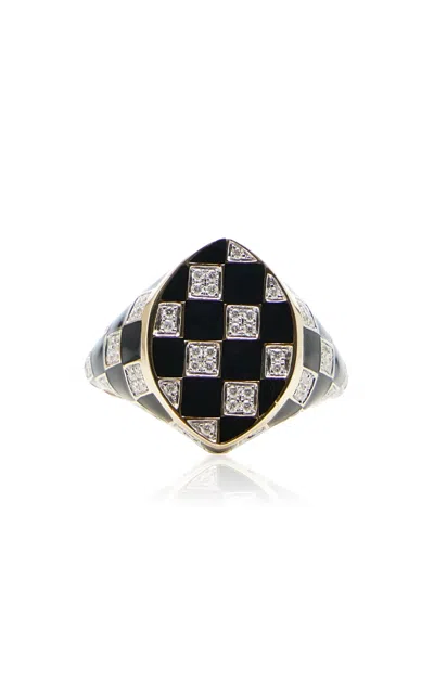 Yvonne Léon 9k Gold Diamond Enamel Ring In Black