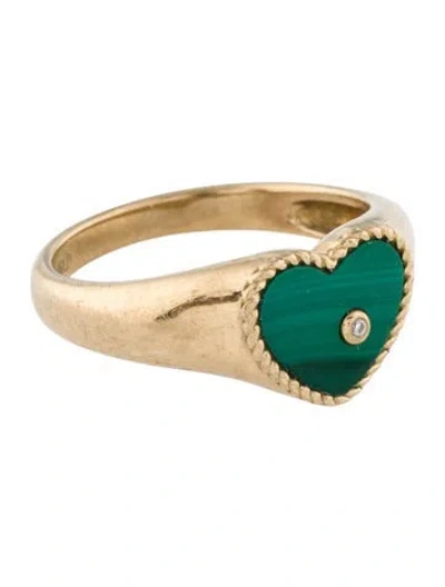 Pre-owned Yvonne Léon 9k Malachite & Diamond Chevalière Signet Ring In Multi