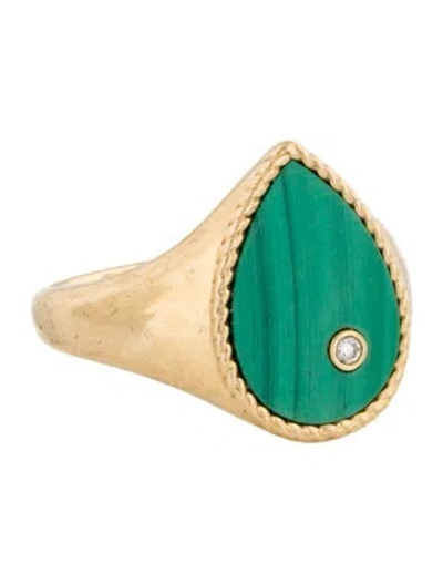 Pre-owned Yvonne Léon 9k Malachite & Diamond Chevalière Signet Ring In Multicolor