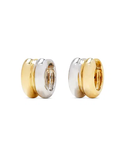 Yvonne Léon 9k White & Yellow Gold Paire De Creoles Bouees Huggie Hoop Earrings In White/gold