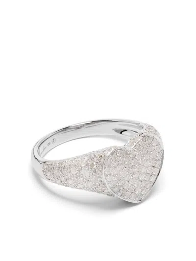 Yvonne Léon 9k White Gold Mini Coeur Diamond Ring In Silver