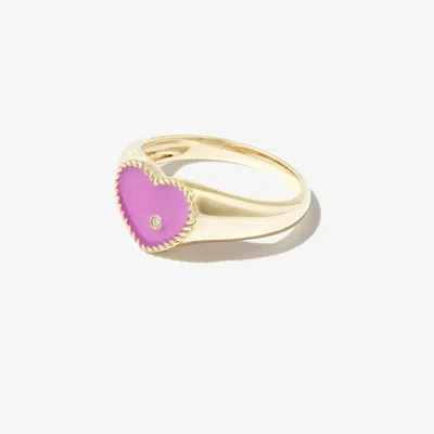 Yvonne Léon 9k Yellow Gold Baby Coeur Enamel Diamond Signet Ring