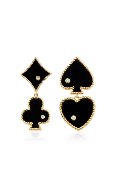 Yvonne Léon 9k Yellow Gold Casino Drop Earrings In Black