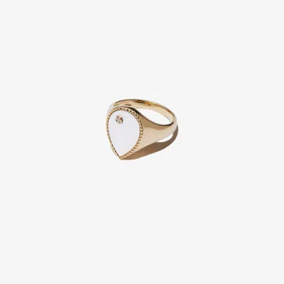 Yvonne Léon 9k Yellow Gold Chevaliere Poire Pearl And Diamond Signet Ring