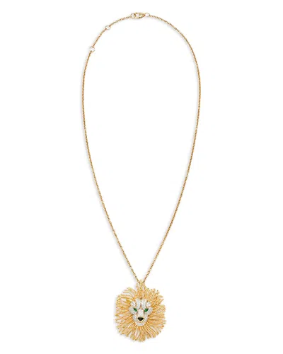 Yvonne Léon 9k Yellow Gold Collier Broche Lion D'ors Oj Tsavorite, Onyx & Gray Diamond Pendant Necklace, 14.96-1