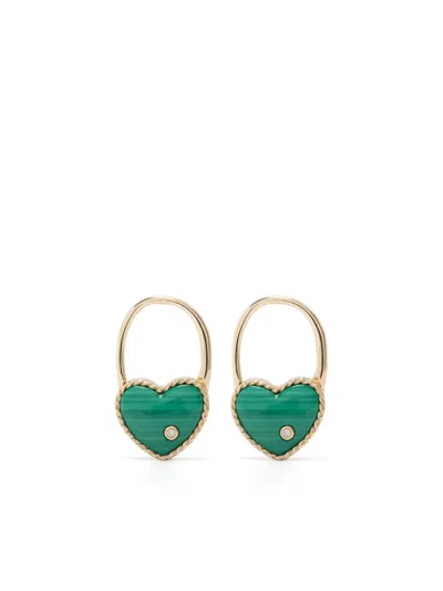 Yvonne Léon 9k Yellow Gold Créole Cadenas Cœur Malachite Earring