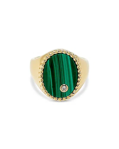 YVONNE LÉON 9K YELLOW GOLD DIAMOND & MALACHITE OVAL SIGNET RING
