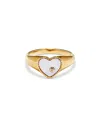 Yvonne Léon 9k Yellow Gold Diamond & Mother Of Pearl Heart Signet Ring In White/gold