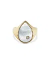 Yvonne Léon 9k Yellow Gold Diamond & Mother Of Pearl Pear Signet Ring In Gold
