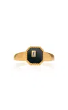 Yvonne Léon 9k Yellow Gold; Diamond; And Onyx Ring In Black