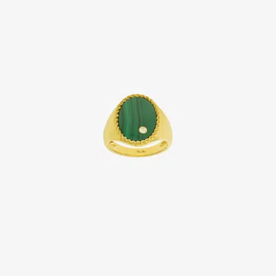 Yvonne Léon 9k Yellow Gold Malachite And Diamond Signet Ring