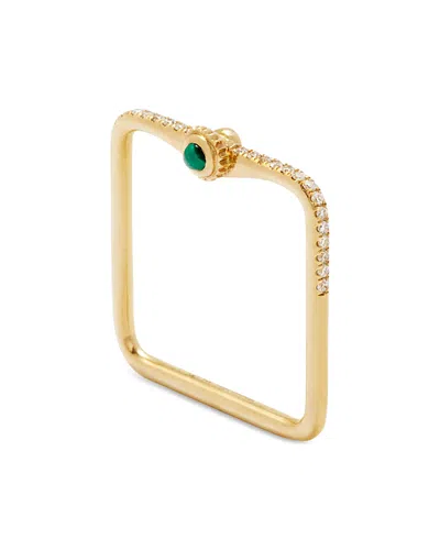 Yvonne Léon 9k Yellow Gold Malachite & Gray Diamond Bague Mini Gousset Square Ring