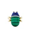 Yvonne Léon 9k Yellow Gold Malachite, Lapis Lazuli & Gray And Black Diamond Scarabee Scarab Ring In Gold/blue