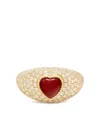 Yvonne Léon 9k Yellow Gold Mini Bague Dôme Coeur Diamond And Agate Ring In Gold