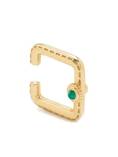 Yvonne Léon 9k Yellow Gold Mini Créoles Gousset Diamond And Malachite Hoop Earrings