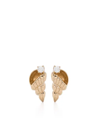 Yvonne Léon 9kt Yellow Gold Paire De Puces Nautilus Diamond Earrings