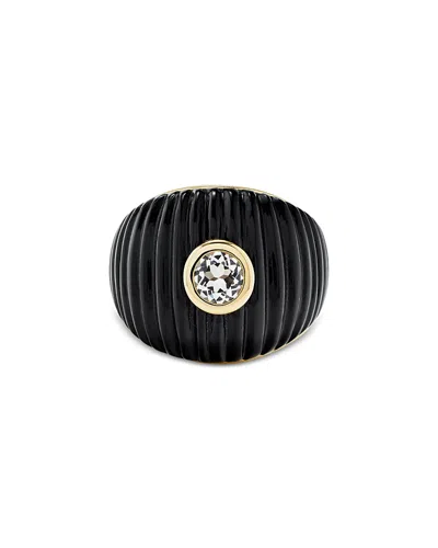 Yvonne Léon 9k Yellow Gold Onyx & White Topaz Maxi Ring In Black/gold