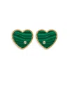 Yvonne Léon 9k Yellow Gold Paire De Baby Puces Coeur Malachite & Diamond Heart Stud Earrings In Green/gold