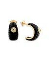 Yvonne Léon 9k Yellow Gold Paire De Creoles Berlingot Onyx & White Topaz Hoop Earrings In Black/gold