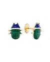 Yvonne Léon 9k Yellow Gold Paire De Mini Puces Scarabee Multi Gemstone & Multi Diamond Scarab Stud Earrings In Blue/green