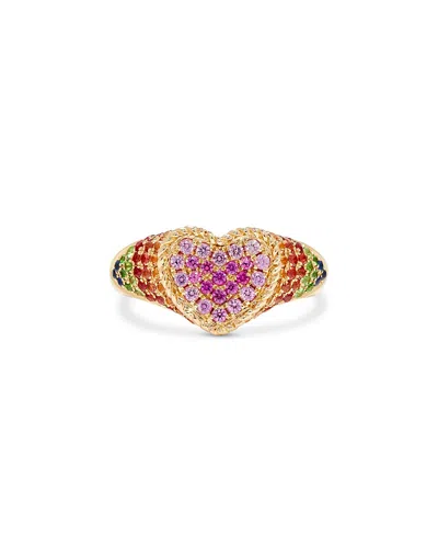 Yvonne Léon Baby Chevaliere Coeur 9kt Gold Pinky Ring In Multicoloured