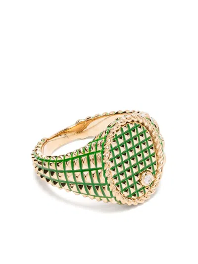 Yvonne Léon 9k Yellow Gold Studded Diamond Signet Ring