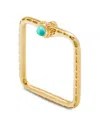 Yvonne Léon 9k Yellow Gold Turquoise & Gray Diamond Bague Mini Gousset Square Shape Ring In Gold