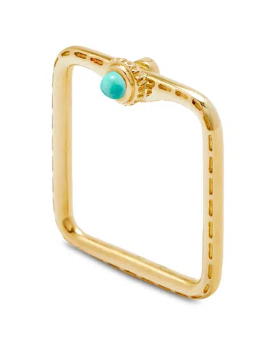 Yvonne Léon 9k Yellow Gold Turquoise & Gray Diamond Bague Mini Gousset Square Shape Ring