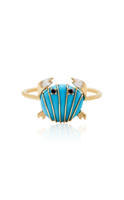 Yvonne Léon 9k Yellow Gold Turquoise Turtle Ring In Blue