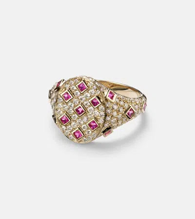 Yvonne Léon 9kt Gold Ring With Grey Diamonds And Sapphires