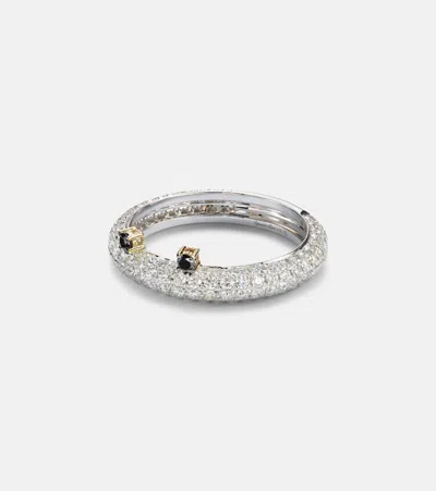 Yvonne Léon 9kt White Gold Ring With Black Diamonds And Grey Diamonds