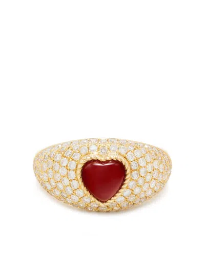 YVONNE LÉON 9KT YELLOW GOLD MINI BAGUE DÔME COEUR DIAMOND AND AGATE RING