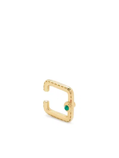 YVONNE LÉON 9KT YELLOW GOLD MINI CRÉOLES GOUSSET DIAMOND AND MALACHITE HOOP EARRINGS