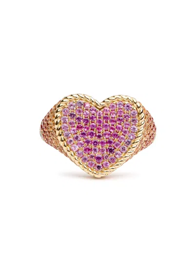 Yvonne Léon Yvonne Leon Alliance Coeurs Embellished 9kt Gold Ring In Pink