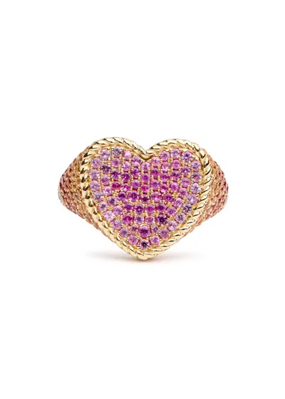 Yvonne Léon Yvonne Leon Alliance Coeurs Embellished 9kt Gold Ring In Multicoloured 1