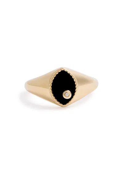 Yvonne Léon Yvonne Leon Baby Chevalière Marquise 9kt Gold Pinky Ring In Black