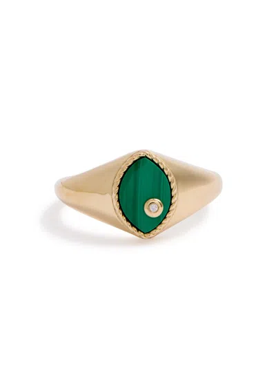 Yvonne Léon Yvonne Leon Baby Chevalière Marquise 9kt Gold Pinky Ring In Green