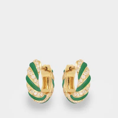 Yvonne Léon Yvonne Leon Black Enamel Torsade Hoops In Gold