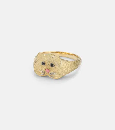 Yvonne Léon Chevalière Chaton Mini 9kt Gold Ring With Black Diamonds