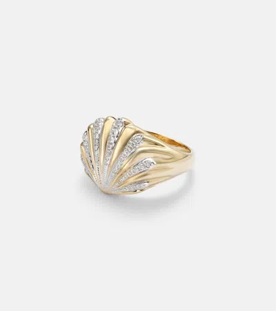 Yvonne Léon Chevalière Coquillage 18kt Gold Ring With Diamonds