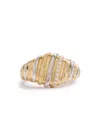 Yvonne Léon 9k Yellow And White Gold Gaufrette Diamond Signet Ring In Gold