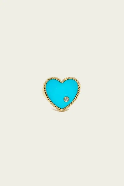 Yvonne Léon Chevalière Heart Ring In Yellow Gold & Turquoise In Blue