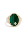 Yvonne Léon 9k Yg Malachite Oval 9ct Yellow Gold, 0.015ct Diamond And Malachite Signet Ring In Green