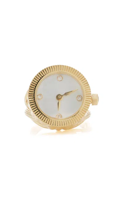 Yvonne Léon Clock 9k Yellow Gold Mother-of-pearl Ring In Gold