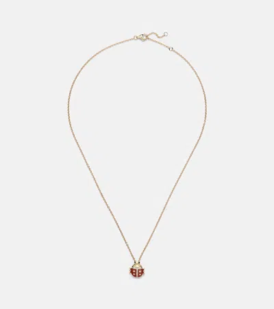 Yvonne Léon Coccinelle Mini 9kt Gold Pendant Necklace With Diamonds And Agate