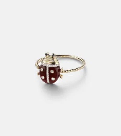 Yvonne Léon Coccinelle Mini 9kt Gold Ring With Gemstones In Brown
