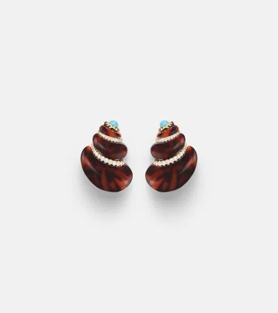 Yvonne Léon Coquillage 9kt Gold Earrings With Diamonds And Turquoise In Multi