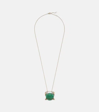 Yvonne Léon Crabe Coquillage 9kt Gold Pendant Necklace With Malachite And Diamonds